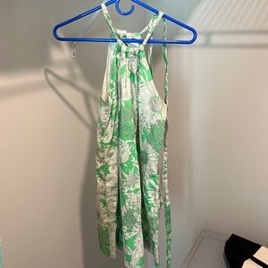 Crewcuts size medium girls halter shift dress green and white floral design